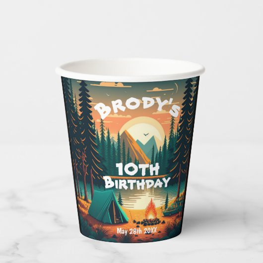 Boys Camping Adventure Birthday Party Paper Cup Pappbecher (Vorderseite)