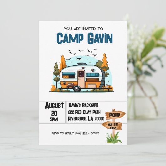 Boys Camping Adventure Birthday Slumber Party Einladung (Stehend Vorderseite)