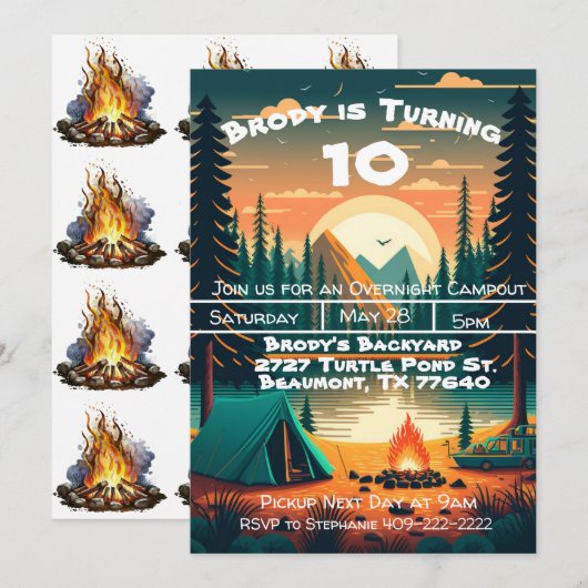 Boys Camping Adventure Geburtstag Einladung (Vorne/Hinten)