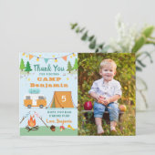 Boys Camping Birthday Camp Party Foto Dankeskarte (Stehend Vorderseite)