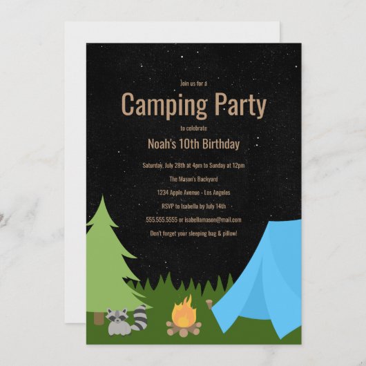 Boys Camping Party | Einladung zur Geburtstagspart (Vorne/Hinten)