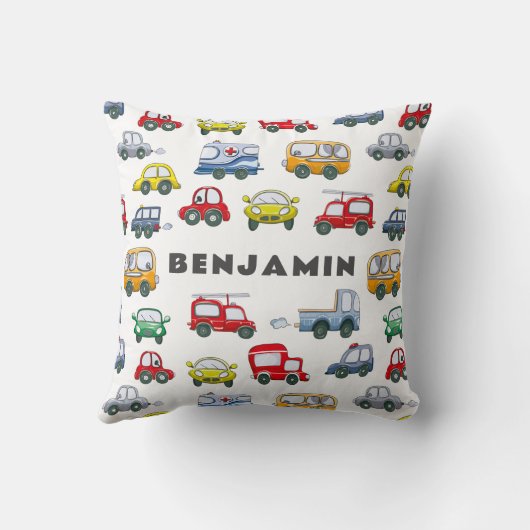 Boys Cars Niedlich Blue Personalisiert Kissen (Rückseite)