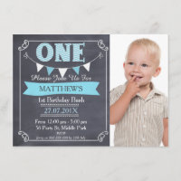 Boys Chalkboard Bejagung 1. Geburtstag Einladung