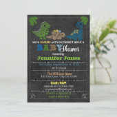 Boys Chalkboard Dinosaur Baby Shower Einladungen (Stehend Vorderseite)