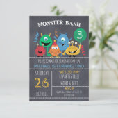 Boys Chalkboard Monster Bash Birthday Einladung (Stehend Vorderseite)