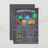 Boys Chalkboard Monster Bash Birthday Einladung (Vorne/Hinten)