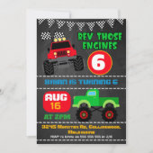 Boys chalkboard Monster Trucks Geburtstagseinladun Einladung (Vorderseite)