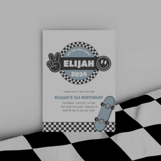 Boys' Checkered Skateboard Groovy Hippie Geburtsta Einladung