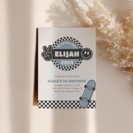 Boys' Checkered Skateboard Groovy Hippie Geburtsta Einladung