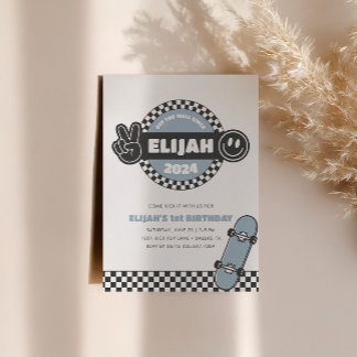 Boys' Checkered Skateboard Groovy Hippie Geburtsta Einladung