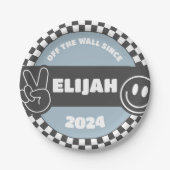 Boys' Checkered Skateboard Groovy Hippie Geburtsta Pappteller (Vorderseite)