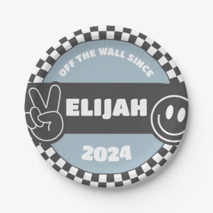 Boys' Checkered Skateboard Groovy Hippie Geburtsta Pappteller