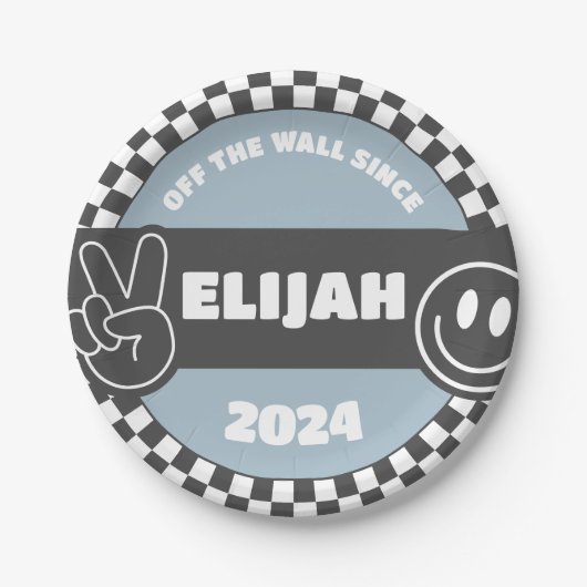 Boys' Checkered Skateboard Groovy Hippie Geburtsta Pappteller (Vorderseite)