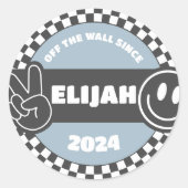 Boys' Checkered Skateboard Groovy Hippie Geburtsta Runder Aufkleber (Vorderseite)