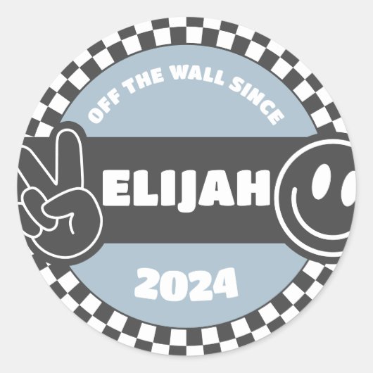 Boys' Checkered Skateboard Groovy Hippie Geburtsta Runder Aufkleber (Vorderseite)