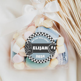 Boys' Checkered Skateboard Groovy Hippie Geburtsta Runder Aufkleber