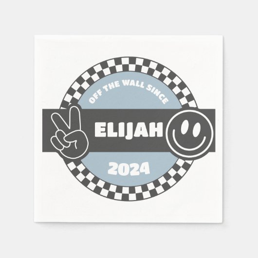 Boys' Checkered Skateboard Groovy Hippie Geburtsta Serviette (Vorderseite)