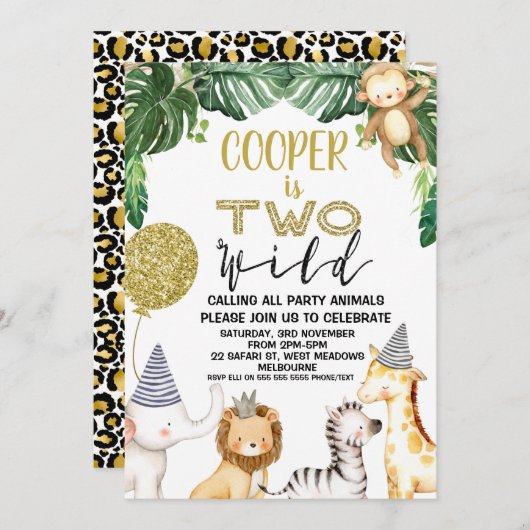 Boys Cheetah Safari Einladung zum Geburtstag (Vorne/Hinten)