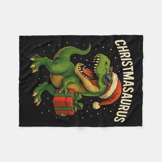 Boys Christmasaurus Christmas Dinosaur Dino Family Fleecedecke (Vorderseite (Horizontal))