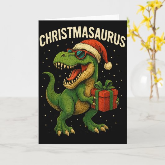 Boys Christmasaurus Christmas Dinosaur Dino Family Karte (Gelbe Blume)