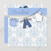 Boys Clothesline Babydusche Einladung (Vorne/Hinten)