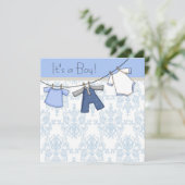 Boys Clothesline Babydusche Einladung (Stehend Vorderseite)