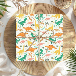 Boys Colorful Niedlich Dinosaur T-Rex Kindergeburt Geschenkpapier