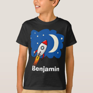 Boys Colorful Rocket Ship Space Galaxy und Name T-Shirt