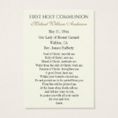 Boy's Communion Catholic Remembrance Holy Card (Rückseite)