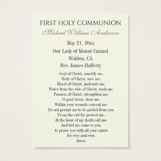 Boy's Communion Catholic Remembrance Holy Card (Rückseite)