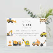 Boys Construction Birthday Party Theme Einladung (Stehend Vorderseite)