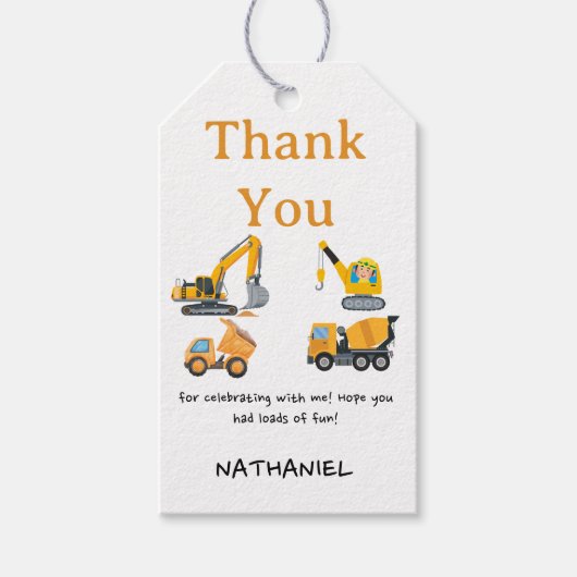 Boys Construction Birthday Party Theme Geschenkanhänger (Vorderseite)