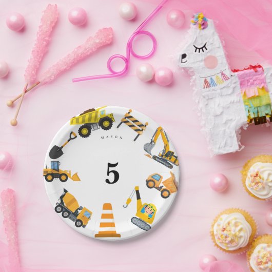 Boys Construction Birthday Party Theme Pappteller (Party)