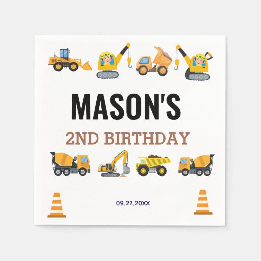 Boys Construction Birthday Party Theme Serviette (Vorderseite)
