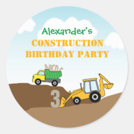 Boy's Construction Digger Dump TruckBirthday Party Runder Aufkleber