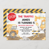 Boys Construction StoppDer Verkehr Geburtstag Einladung (Vorne/Hinten)