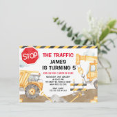 Boys Construction StoppDer Verkehr Geburtstag Einladung (Stehend Vorderseite)