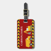 Boys Construction Trucks Personalisiert Red Kids Gepäckanhänger (Vorderseite vertikal)