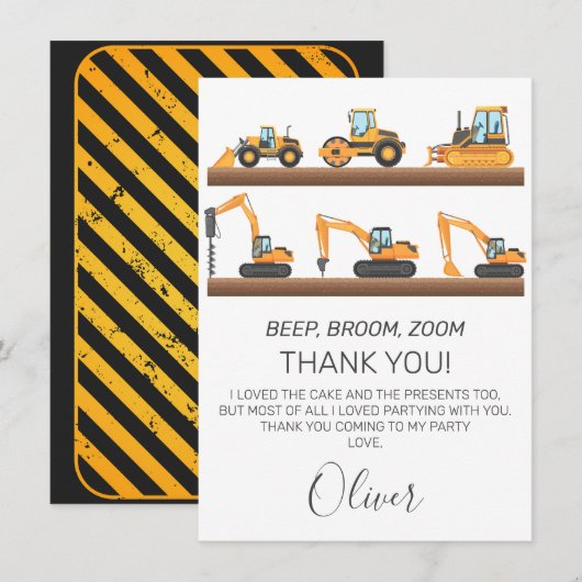 Boys Construction Vehicles Geburtstag Danke Karte (Vorne/Hinten)
