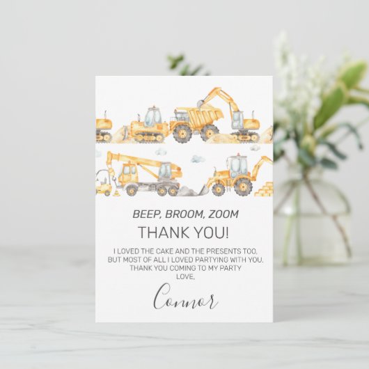 Boys Construction Vehicles Geburtstag Danke Karte (Stehend Vorderseite)