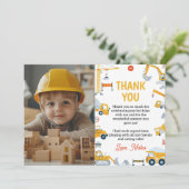 Boys Construction Vehicles Geburtstag Foto Dankeskarte (Stehend Vorderseite)