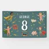 Boys Cool Blue Action Superhero Kindergeburtstag Banner (Horizontal)