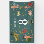 Boys Cool Blue Action Superhero Kindergeburtstag Banner (Vertikal)