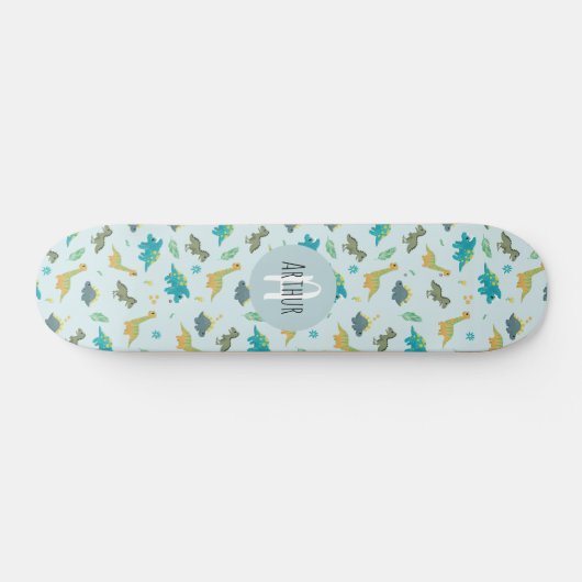 Boys Cool Blue Dinosaur Pattern Kids Skateboard (Horizontal)
