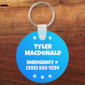 Boys Cool Blue Emergency Contact Food Allergie Schlüsselanhänger (Rückseite)