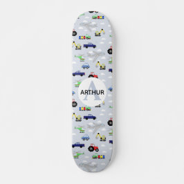 Boys Cool Blue Modern Transport Car Muster Kids Skateboard