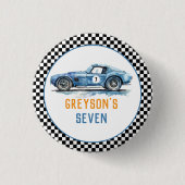 Boys Cool Blue Racing Car Kindergeburtstag Button (Vorderseite)