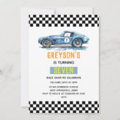Boys Cool Blue Racing Car Kindergeburtstag Einladung (Vorderseite)