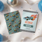 Boys Cool Blue Racing Car Kindergeburtstag Einladung