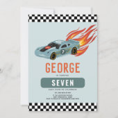 Boys Cool Blue Racing Car Kindergeburtstag Einladung (Vorderseite)